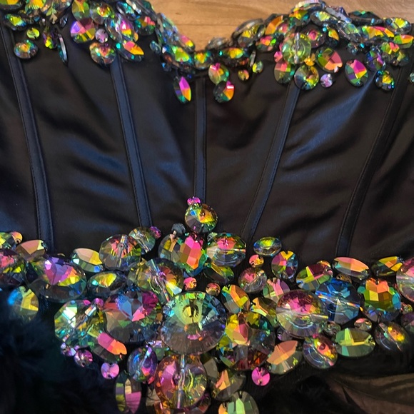 Sherri Hill Black Feather Strapless Dress - Picture 5 of 8